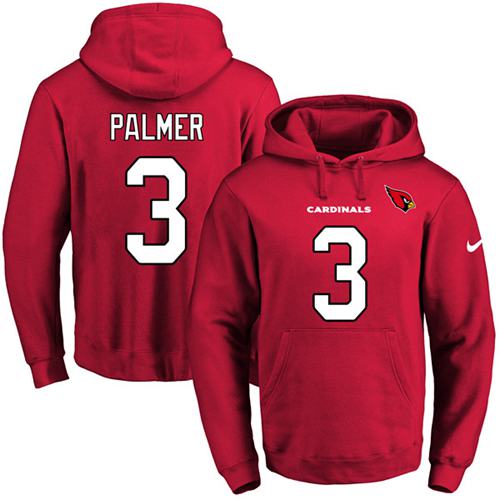 Nike Cardinals #3 Carson Palmer Red Name & Number Pullover NFL Hoodie - Click Image to Close